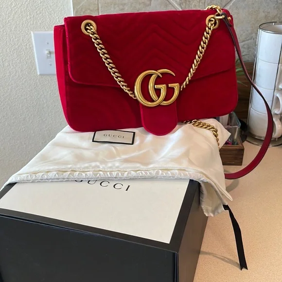 Gucci Bags Almost New Red Velvet Gucci Purse Beautiful Poshmark